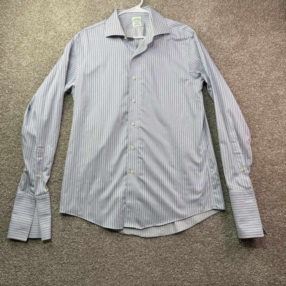 Brooks Brothers Shirt Mens 16 35‎ Button Down Blue Cotton Regular Fit Non Iron